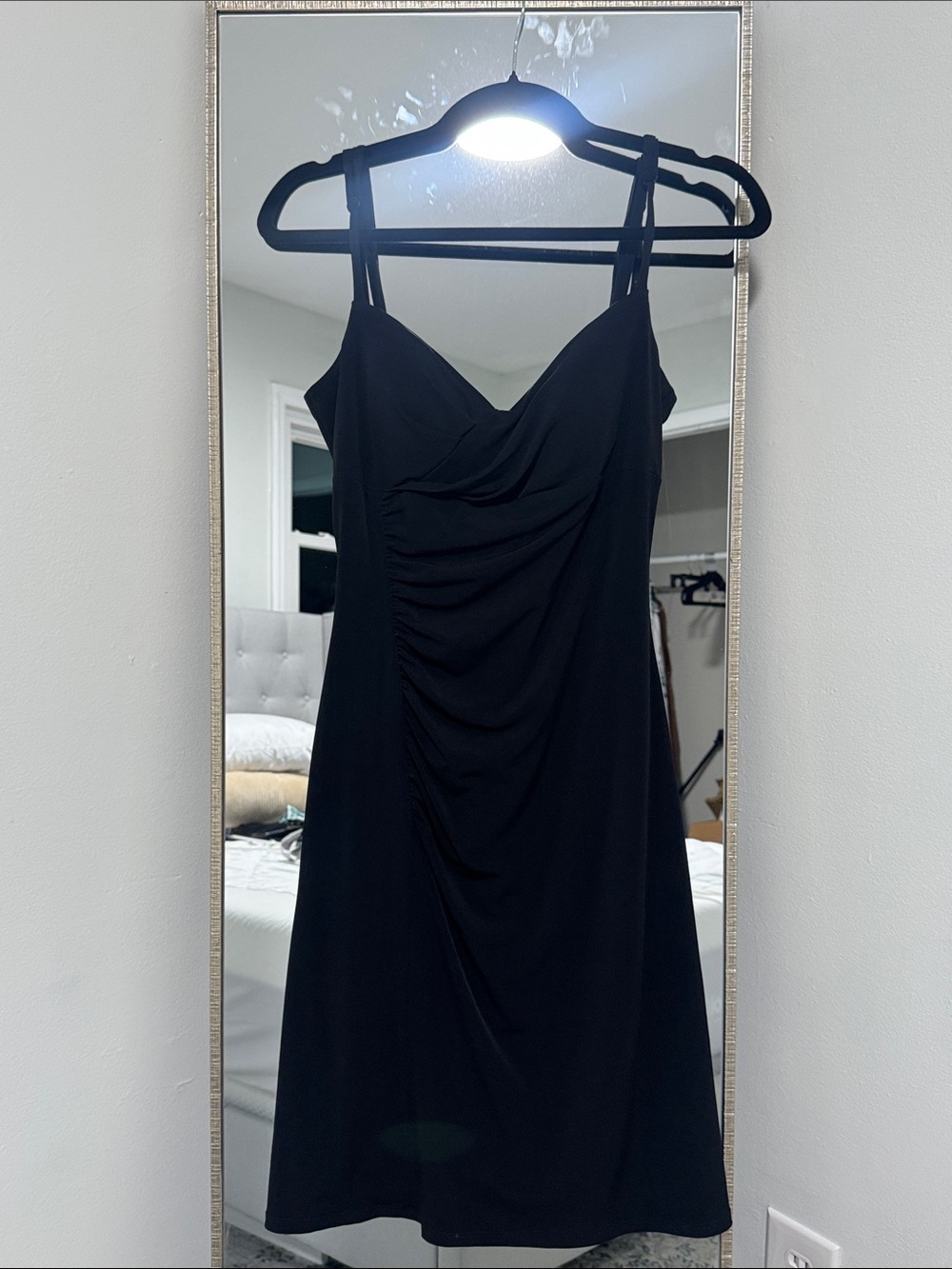 White House Black Market Black Ruched Midi Slip Dress